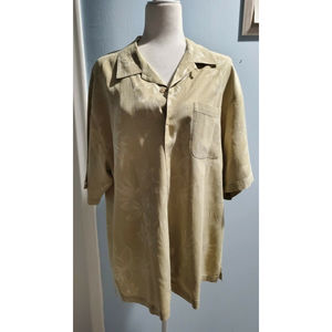 Tommy Bahama Men's 100% Silk Hawaiian Short Sleeve Beige Size L